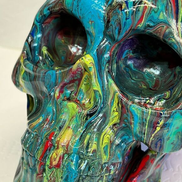 Hand-Painted One of A Kind Life Size Adult Human Skull - Picture 4 of 10